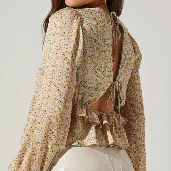 NWT ASTR Floral Long Sleeve Tie Back Ruffle Bust Top - size small - Picture 3 of 6